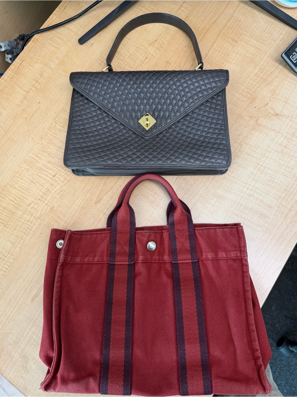 Bally Vintage Lamb Skin Quilted Grey Top-Handle w/free Hermes’ tote small